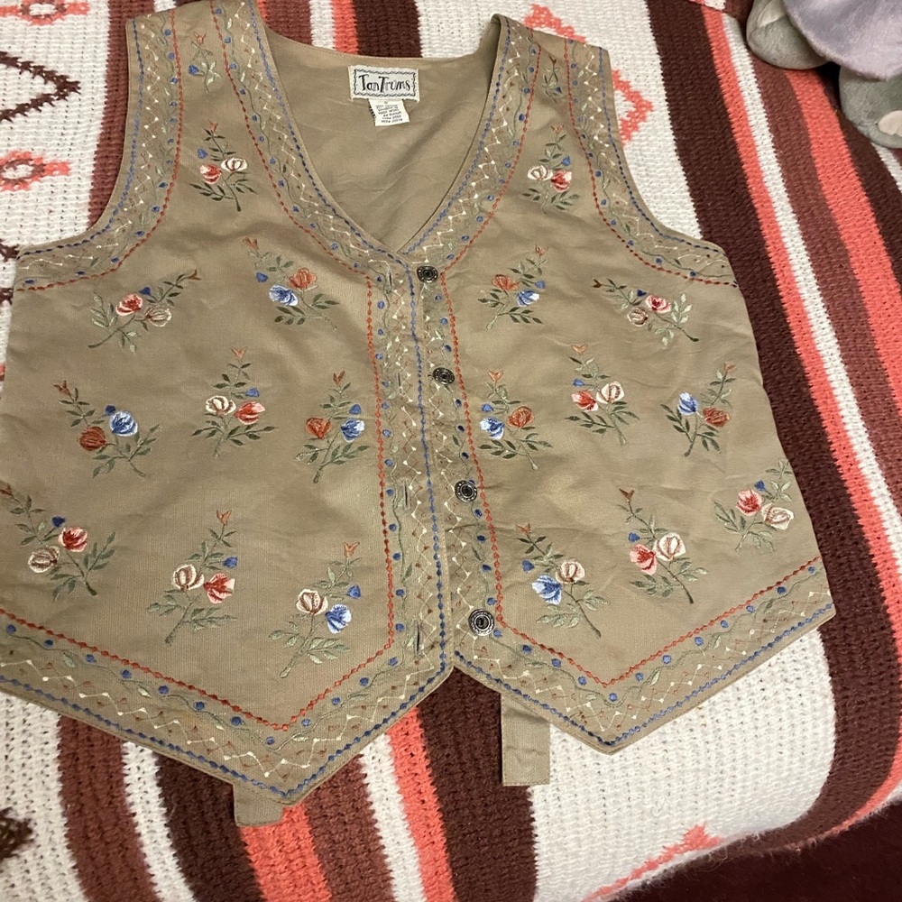 Tantrums Beige and Blue Embroidered Vest
